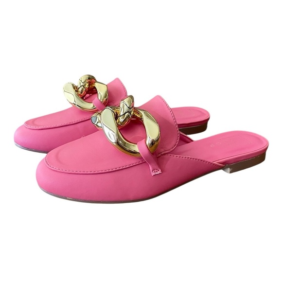 NWT ShuShop Alexis mule loafer faux leather gold chain original box 6 coral - Picture 1 of 14